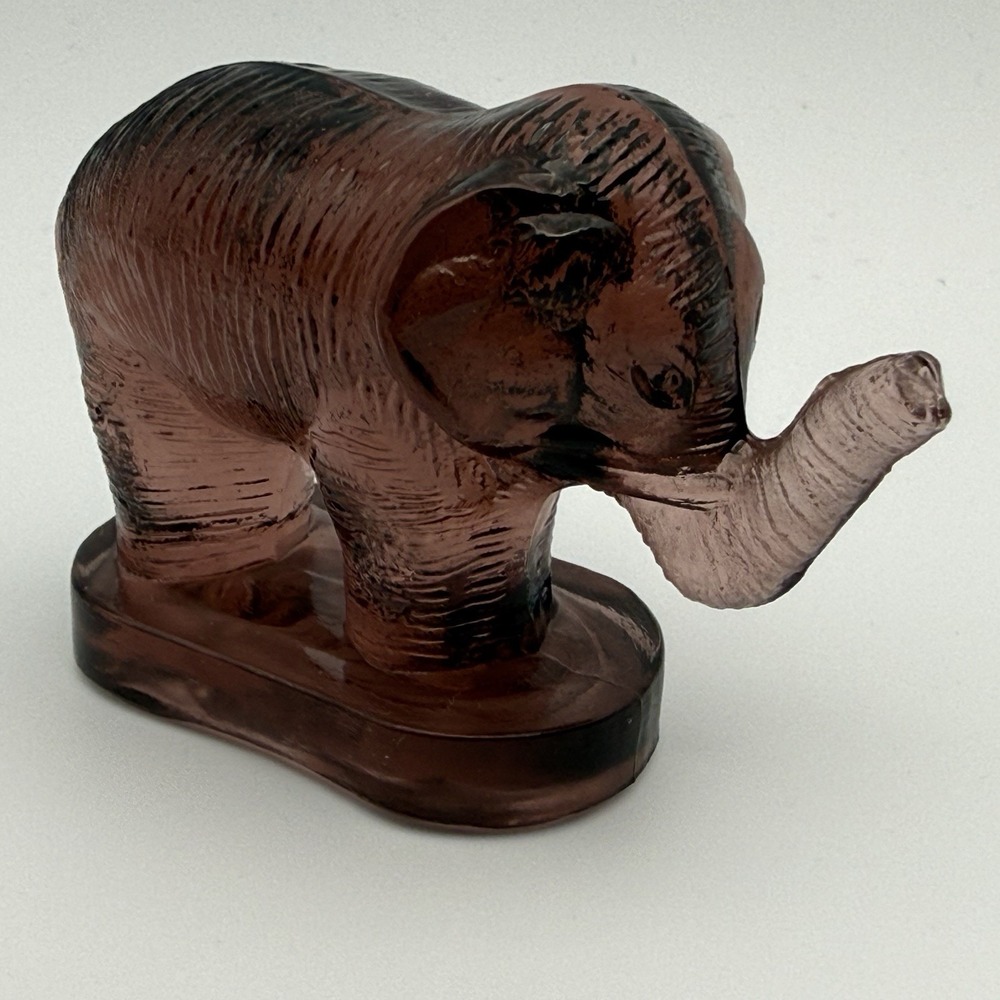 Vintage Mosser Amethyst Purple Art Glass Elephant Figurine Trunk Up Good Luck 2"